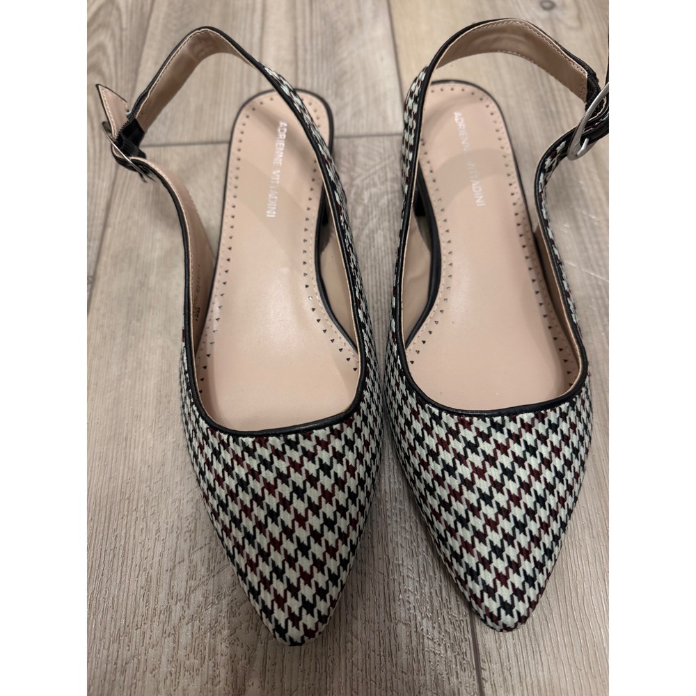 Adrienne Vittadini Papina Houndstooth Slingback Flats Black Burgundy 10M